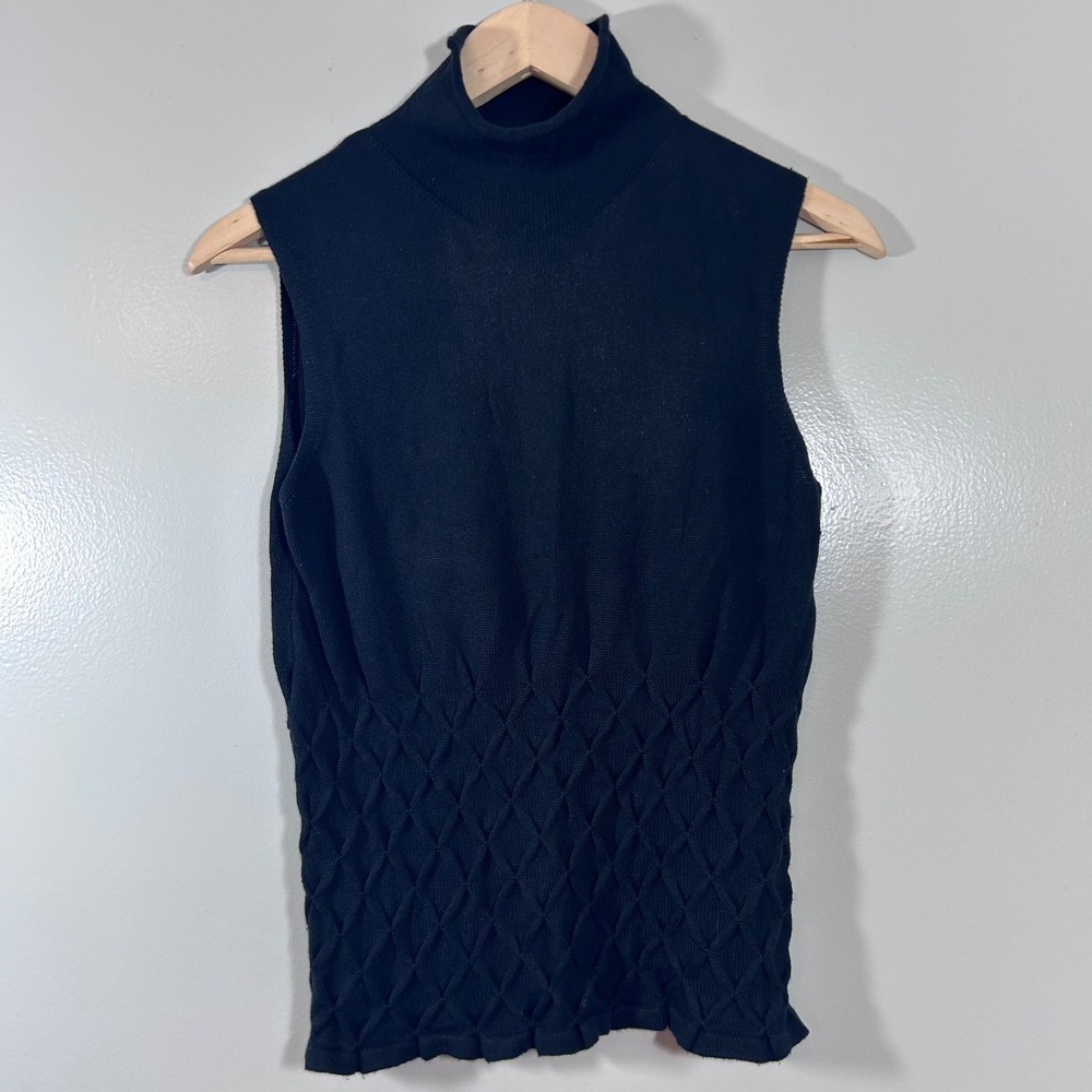 The Limited Black Silk Cashmere Blend Sleeveless Turtleneck Sweater Diamond Knit
